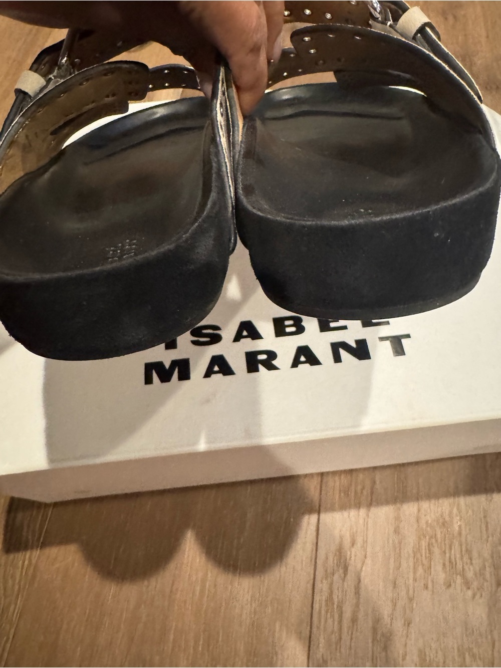 Isabel Marant Lennyo Eyelet Suede Double-Buckle Slide Sandals - Beige Sz 39 - Picture 6 of 8